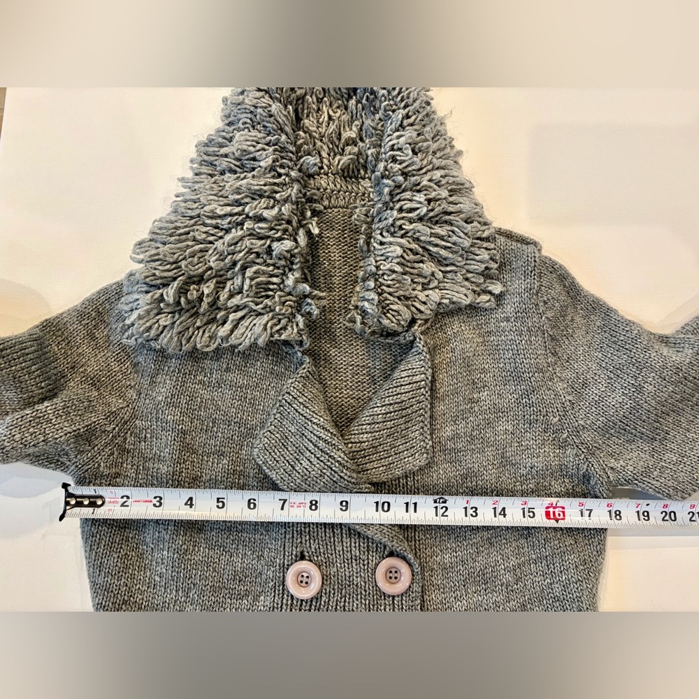 Vintage Inspired Gray Wool Blend Double Breasted Pea Coat Shaggy Collar Medium - Picture 5 of 12